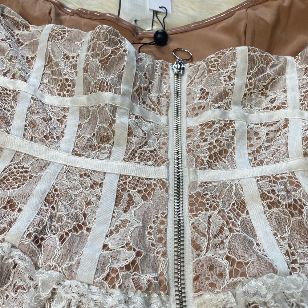 For Love & Lemon Jelena Lace Strapless Mini Dress, size Lace White & Nude - Picture 6 of 16
